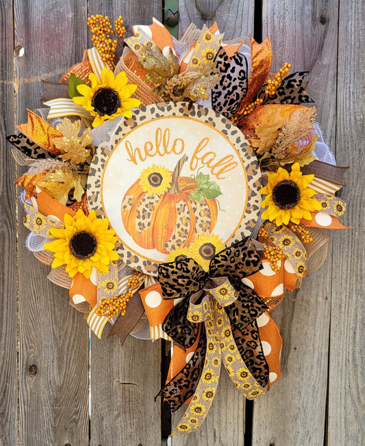 Hello Fall Cheetah Wreath