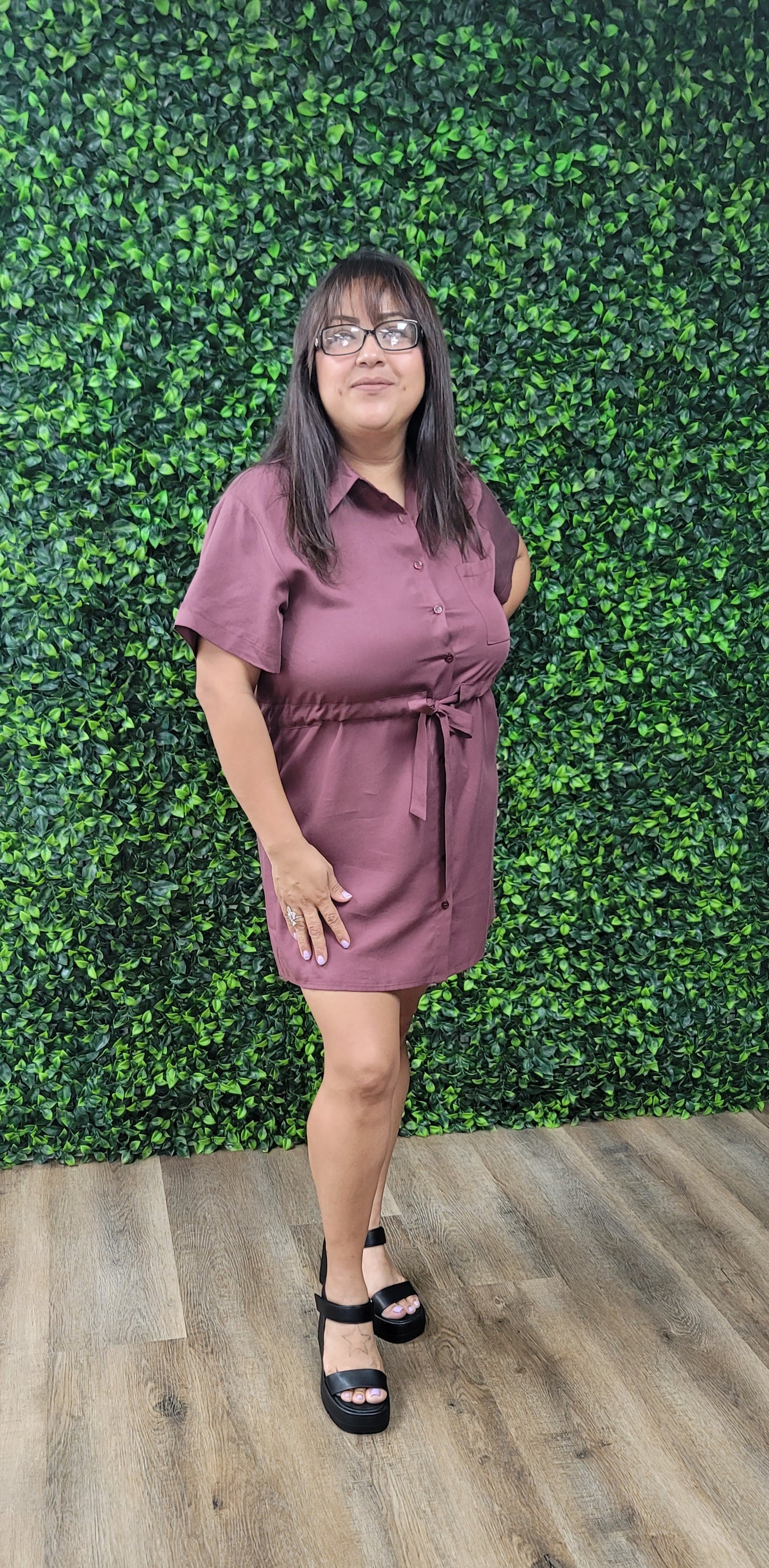 Wine Short Sleeve Dress