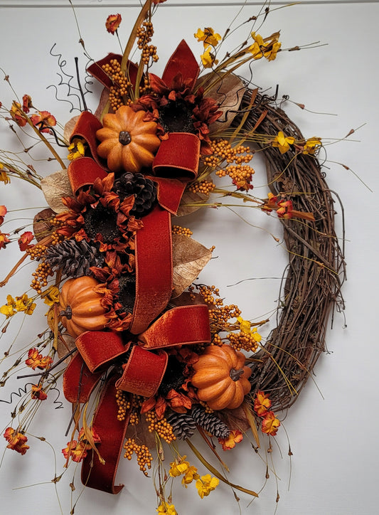 Fall Grapevine Wreath w/ Pumpkins