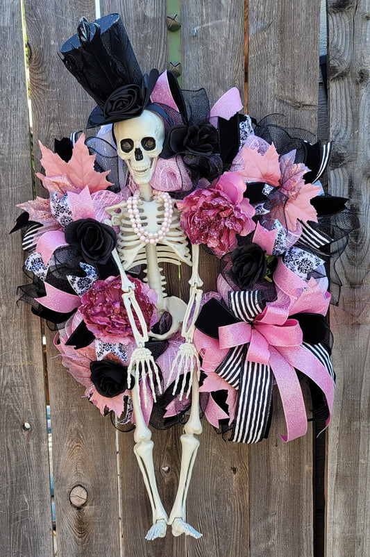 Classy Pink Skeleton Wreath